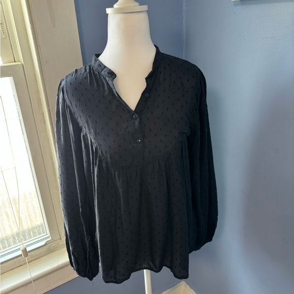 H&M Tops - H&M Black Relaxed Long Sleeve Blouse with Mandarin Collar